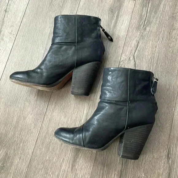 [7.5][W]Rag & Bone Newbury Nubuck Black Leather Heeled  Ankle Boots - Picture 4 of 11